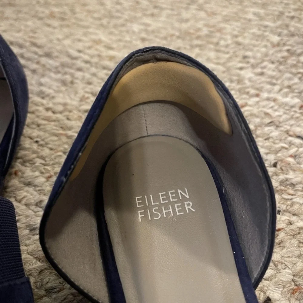 Eileen Fisher Ida Flats Loafers Shoes Womens Size 8 Blue Suede Side Cut Out - Picture 2 of 6